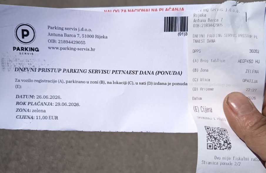 Opatija - fake parking tickets